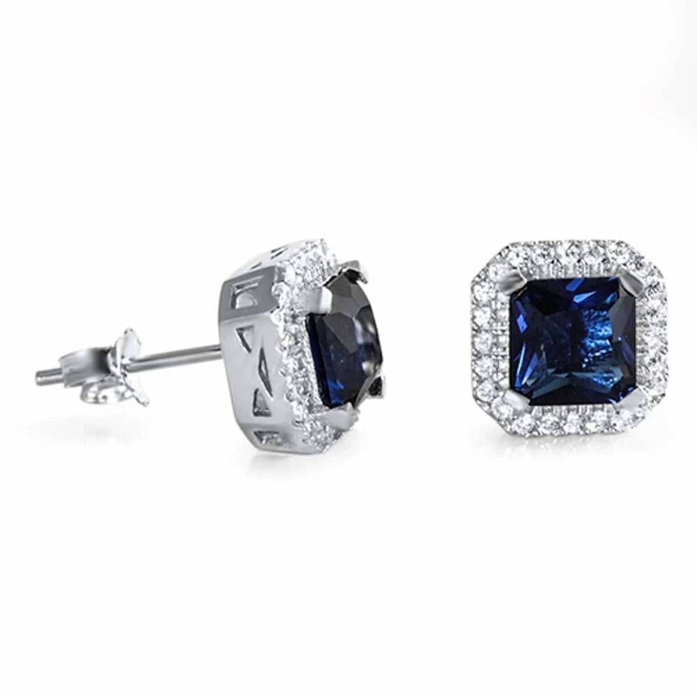 NEW STARLETTE women's sapphire halo stud earrings in blue